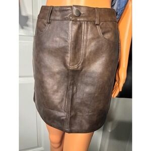 NWT Sage the Label Faux Leather brown zipper pocket mini‎ skirt Size S